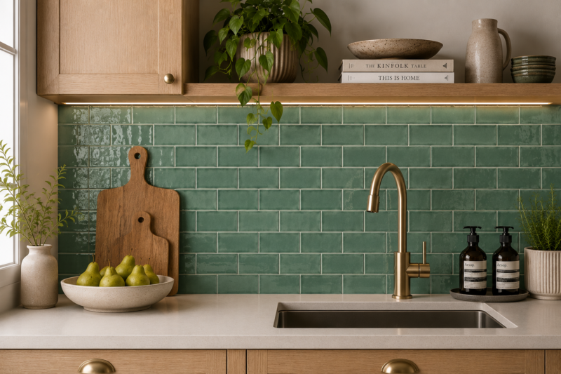 Artis Dark Verde crackle gloss green subway wall tile 75x150mm