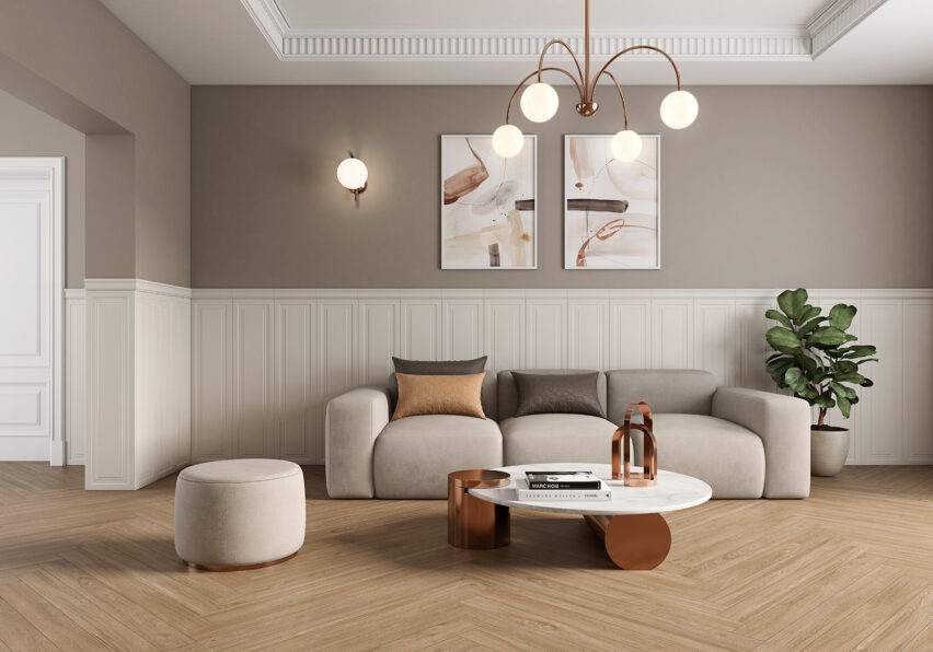 Boiserie Etereo White wall tile inspired by traditional French wall panelling