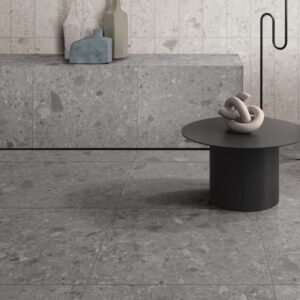 Ceppo Dark Grey terrazzo-look porcelain tile 600x600mm with warm stone flecks
