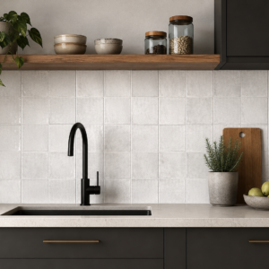 Luna Ice Gloss 150x150 white gloss wall tile with subtle handcrafted texture