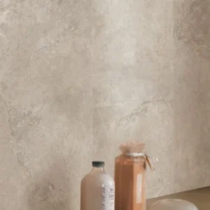 Stone Valley Beige porcelain tile installed as a feature wall in a contemporary interior