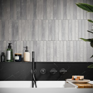 Brutalist Dark Grey matt zellige-style wall tile with handcrafted texture and irregular surface