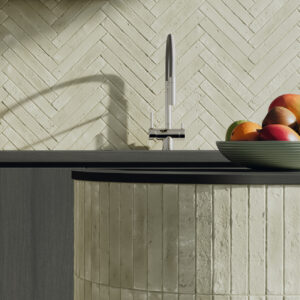 Brutalist Olive Matt 38x235mm handcrafted olive green zellige-style matte wall tile splashback