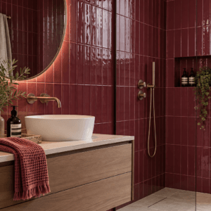 Maui Burgundy 7.5x30cm glossy burgundy wall tile