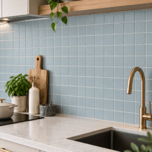 Suki Pale Blue 4.8x4.8cm porcelain mosaic tile sheet