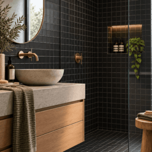 Suki Black - 48x48mm  tile on a 306x306mm sheet